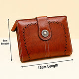 Tan Brown Laser-Cut Vintage Button Bifold Wallet
