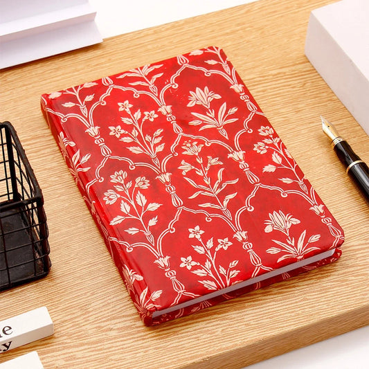 Red Floral Diary with Red Pebbled Leather Wallet Teacher's Day Gift Combo