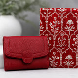 Red Floral Diary with Red Pebbled Leather Wallet