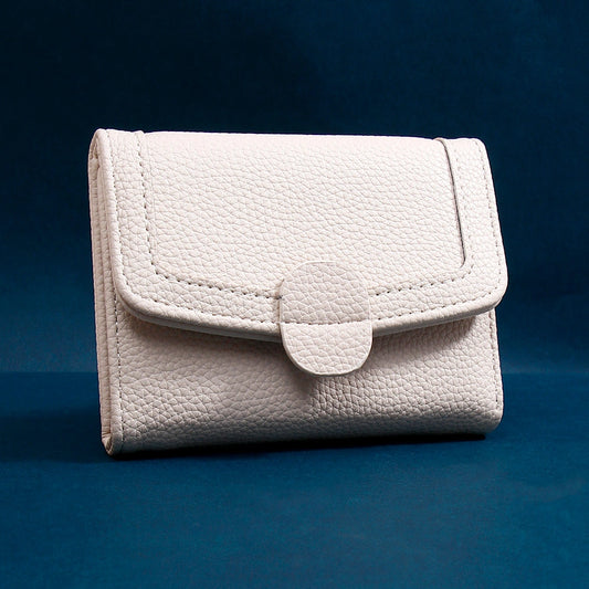 White Pebbled Leather Trifold Snap Wallet