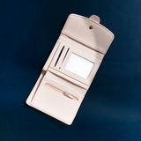 White Pebbled Leather Trifold Snap Wallet
