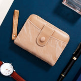 Beige Two-Tone Zip-Around Wallet with Wristlet Strap