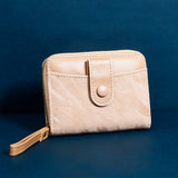 Beige Two-Tone Zip-Around Wallet with Wristlet Strap