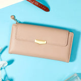 Beige Pebbled-Texture Flap Wallet