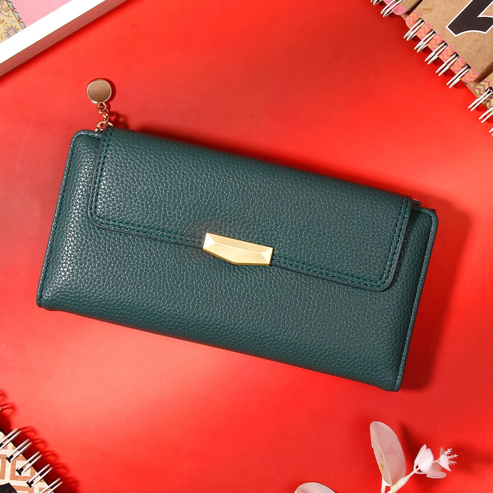 Green Pebbled-Texture Flap Wallet