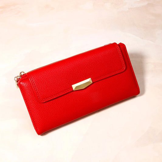 Red Pebbled-Texture Flap Wallet