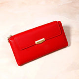 Red Pebbled-Texture Flap Wallet