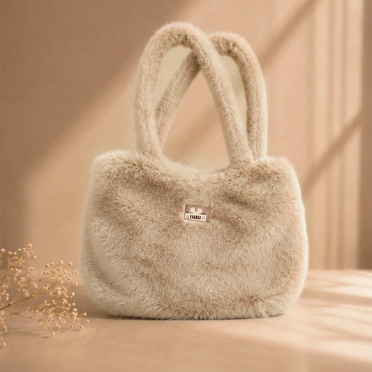 Brown Fluffy Faux Fur Tote Bag