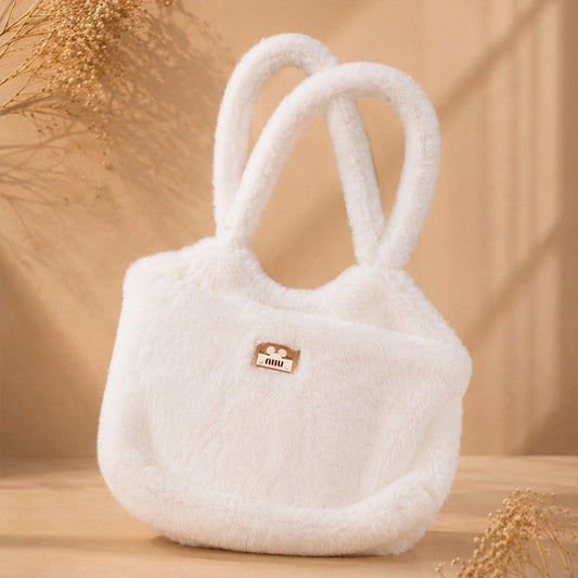 White Fluffy Faux Fur Tote Bag