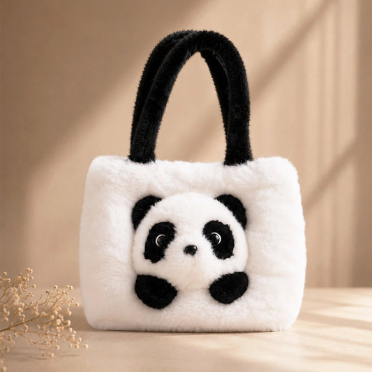 Panda Fluffy Faux Fur Tote Bag