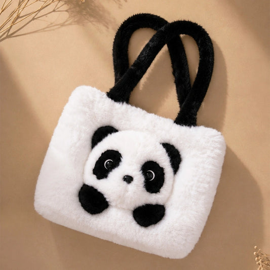 Panda Fluffy Faux Fur Tote Bag