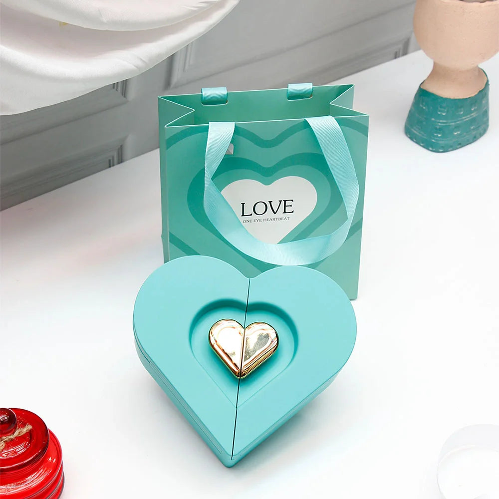 Turquoise Love Me Folding Heart Jewellery Box with Rose