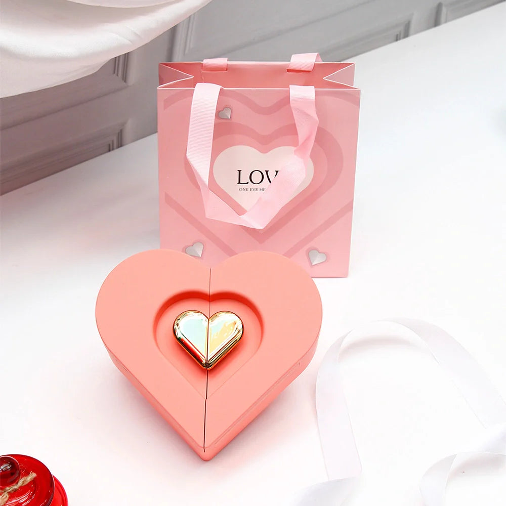 Blush Pink Love Me Folding Heart Jewellery Box with Rose