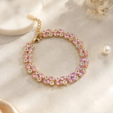 Pink Crystal Flower Cluster Bracelet