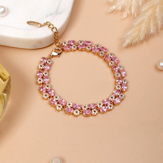 Pink Crystal Flower Cluster Bracelet