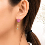 Pink Heart Drop Stud Earrings