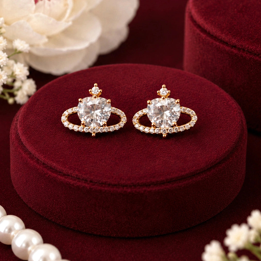 Saturn Ring Heart Stud Earrings