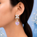 Pink Heart Halo Butterfly Drop Earrings