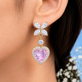 Pink Heart Halo Butterfly Drop Earrings