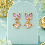 Pink Butterfly Double Dangle Earrings