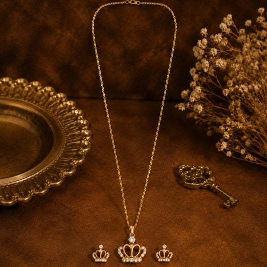 Crown Charm Pendant and Earring Set
