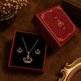 Crown Charm Pendant and Earring Set