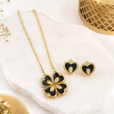 Black Clover Heart Pendant and Earring Set