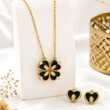 Black Clover Heart Pendant and Earring Set