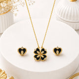 Black Clover Heart Pendant and Earring Set