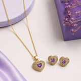 Purple Heart Pave Pendant and Earring Set