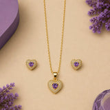 Purple Heart Pave Pendant and Earring Set