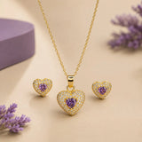 Purple Heart Pave Pendant and Earring Set