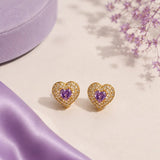 Purple Heart Pave Pendant and Earring Set