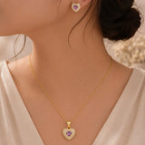 Purple Heart Pave Pendant and Earring Set