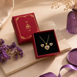 Purple Heart Pave Pendant and Earring Set