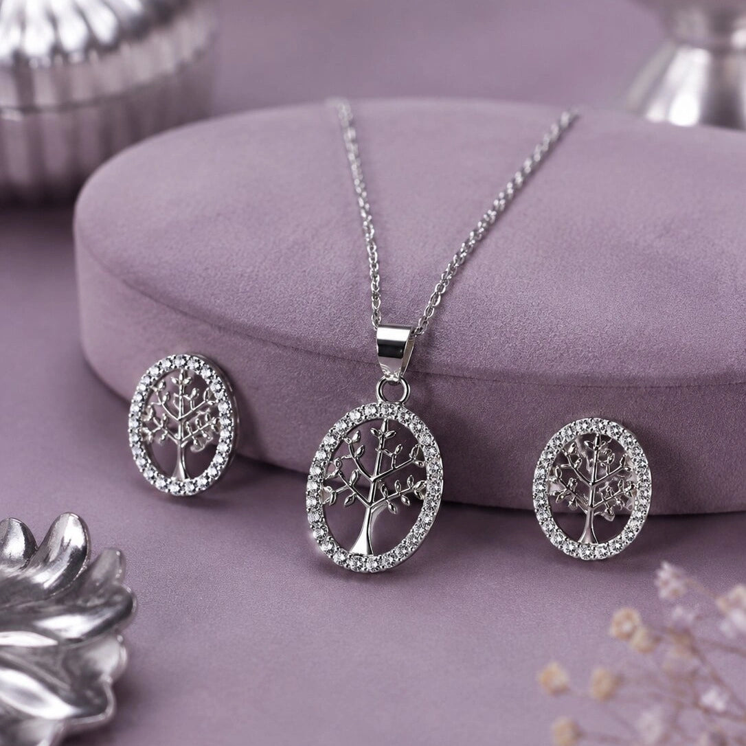Silver Tree of Life Pendant and Earring Set