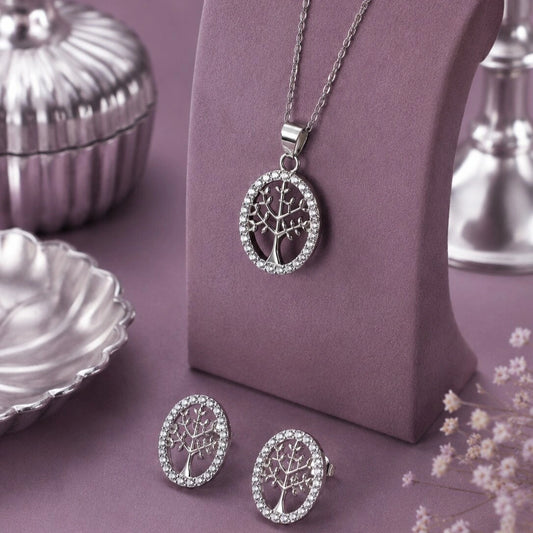 Silver Tree of Life Pendant and Earring Set