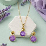 Purple Drop Round Pendant and Earring Set