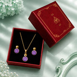 Purple Drop Round Pendant and Earring Set