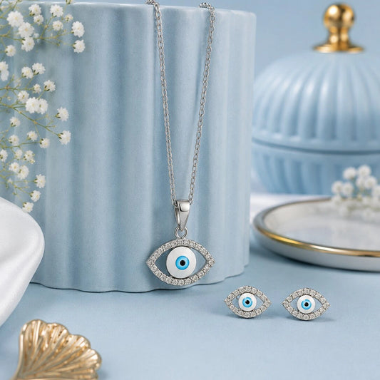 Evil Eye Charm Pendant and Earring Set