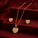 Golden Pave Heart Pendant and Earring Set