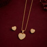 Golden Pave Heart Pendant and Earring Set