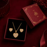 Golden Pave Heart Pendant and Earring Set