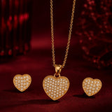 Golden Pave Heart Pendant and Earring Set