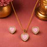 Pink Heart Halo Pendant and Earring Set