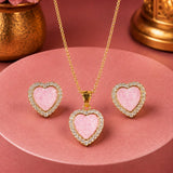 Pink Heart Halo Pendant and Earring Set