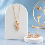 Pink Butterfly Cluster Pendant and Earring Set