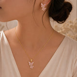 Pink Butterfly Cluster Pendant and Earring Set