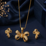 Golden Pave Bow Pendant and Earring Set