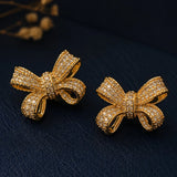 Golden Pave Bow Pendant and Earring Set